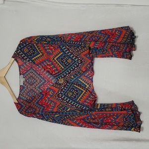 LUUKE Colorful Print Cropped Wide Sleeve Top Size L